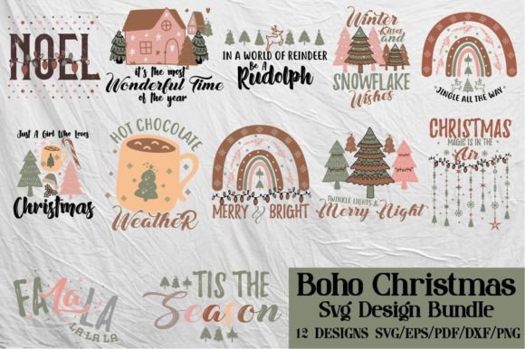 Boho Christmas SVG PNG Bundle for Graphics and Crafts