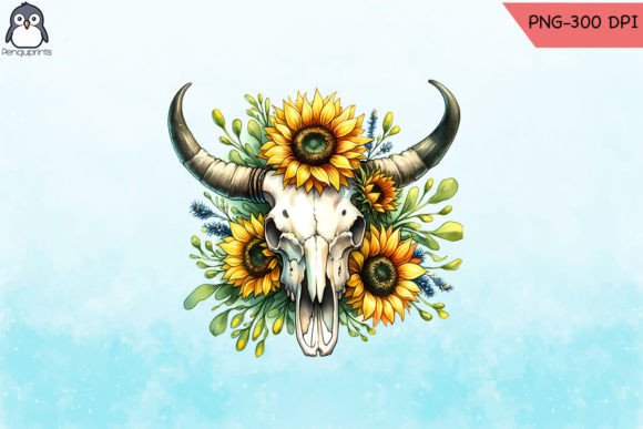 Bouquet Bull Skull Sunflower Graphics for Crafts & Commercial Use