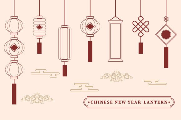 Chinese New Year Lantern Line Art Set Graphics and Illustrations Review