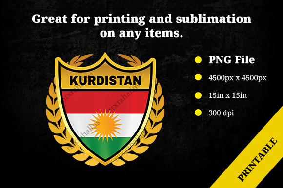 Kurdistan Gold Shield Graphics for Crafts and Branding