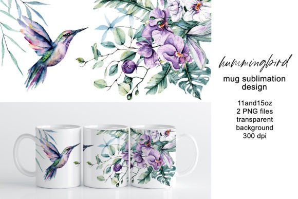 Mug Sublimation Design, Hummingbird, PNG for Graphics and Crafts