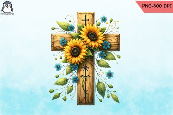 Sunflower Cross Christian PNG for Graphics and Crafts