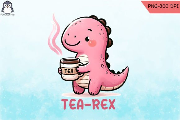 Tea Rex Cozy Dinosaur PNG Sublimation for Graphics and Crafts